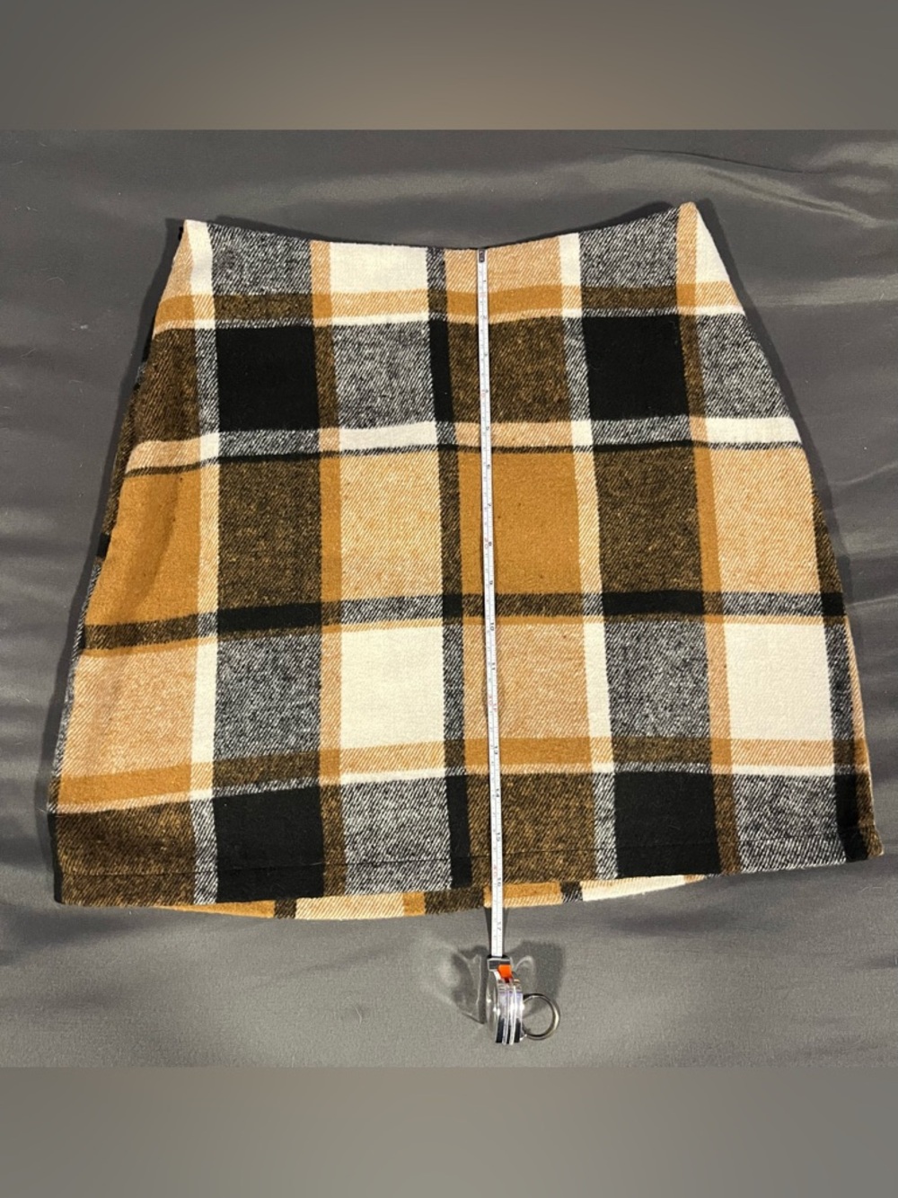 Mini A Line Casual Plaid Skirt in Brown, Black & Cream Size Small (4)